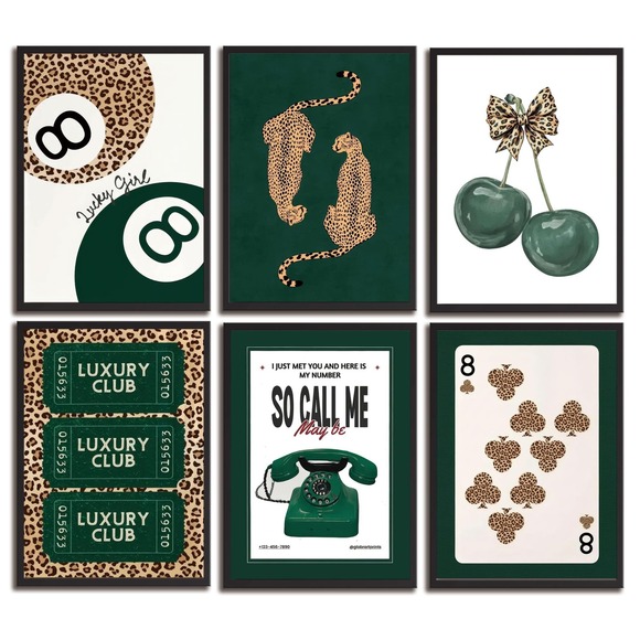 HHB Other - NWT HHB 6Pc Green Leopard Canvas Wall Art Prints Unframed 8x10 Preppy Decor